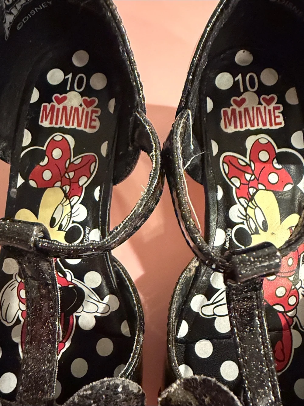 Disney Minnie Mouse Black Glitter T‑Strap Dress Shoes with Red Polka Dot Bows-10